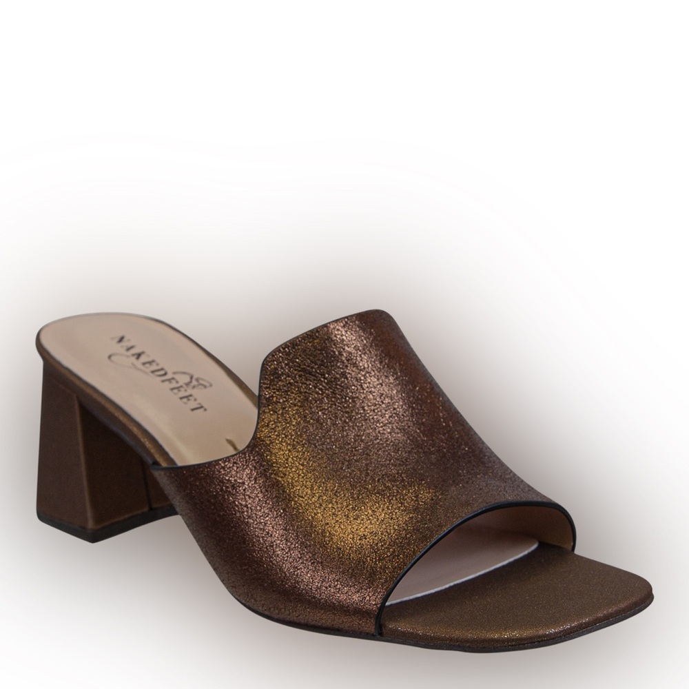 NAKEDFEET AUSTERE IN BRONZE HEELED SANDALS, Sz 10